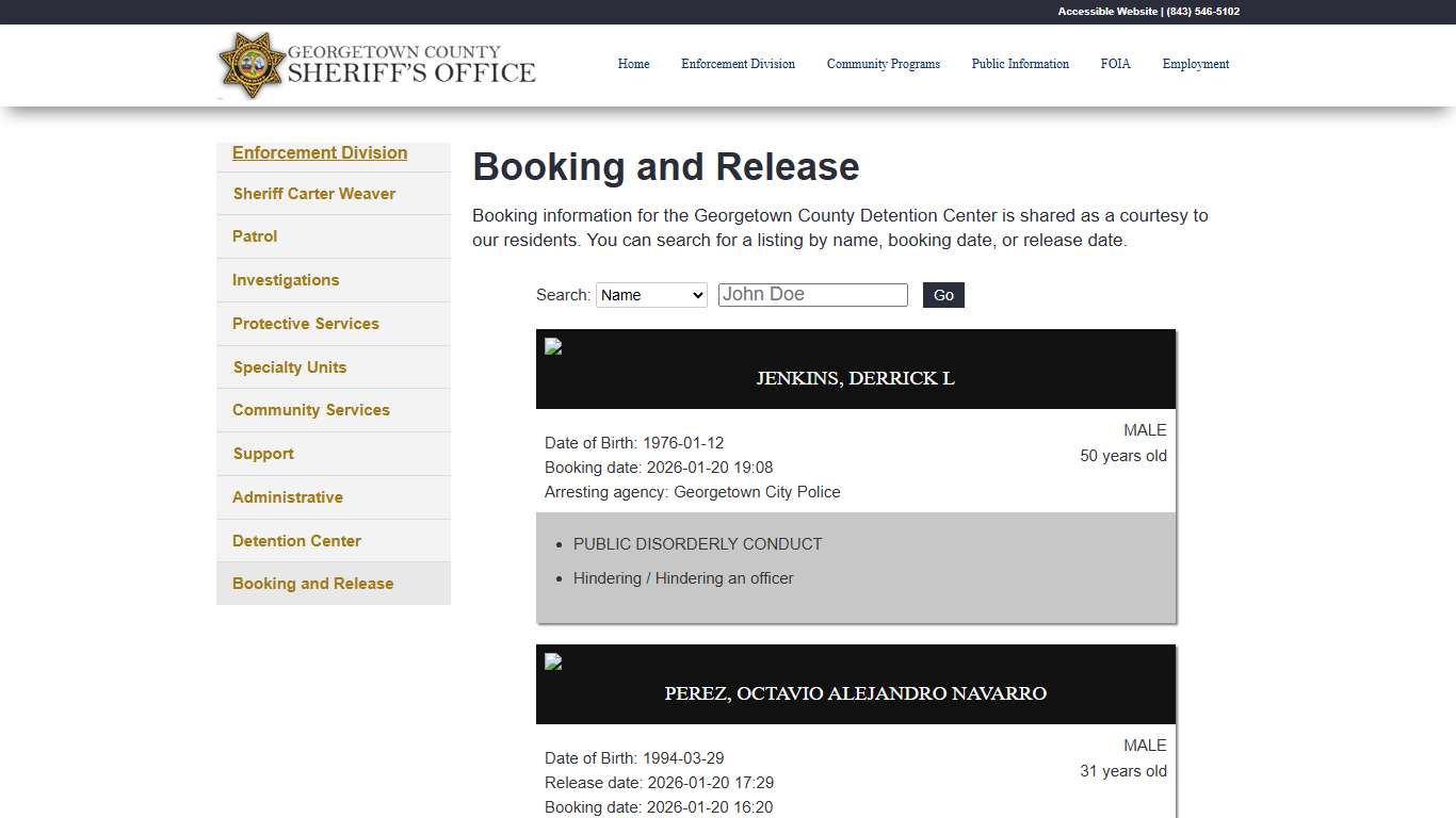 Booking and Release - GCSheriff.org